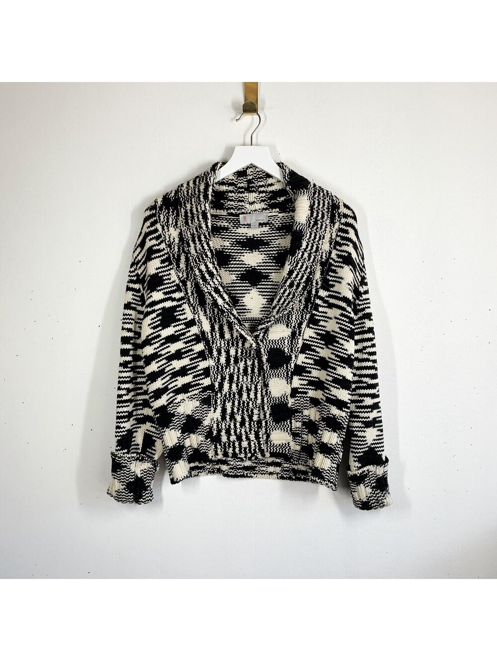 Missoni Black & White Geometric Chunky Knit Wool Sweater Made in Italy Size 8